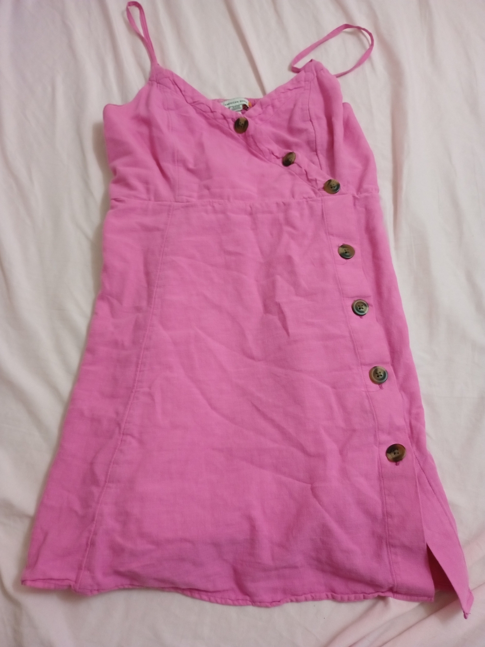American Eagle Outfitters Hot Pink Spaghetti Strap Button Dress
